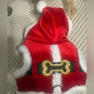 Santa Dog Harness Coat – Size Small Christmas Outfit with Hood